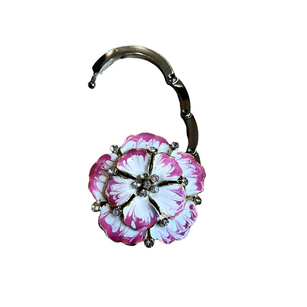 Flower Rhinestone Embellished Pink White Silver Hand Bag Hanger